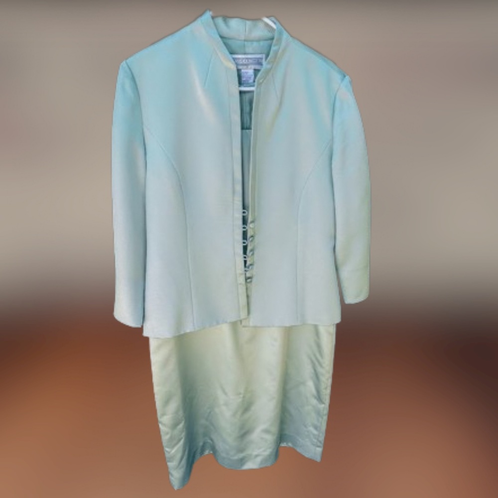 Jessica Howard Formal 2 Piece Dress & Jacket Wedding Attendee Spring Mint Green
